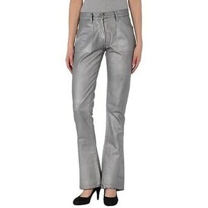 NWT $570 Andrew Mackenzie Silver Metallic Coated Denim Jeans Italy IT 42 US 6